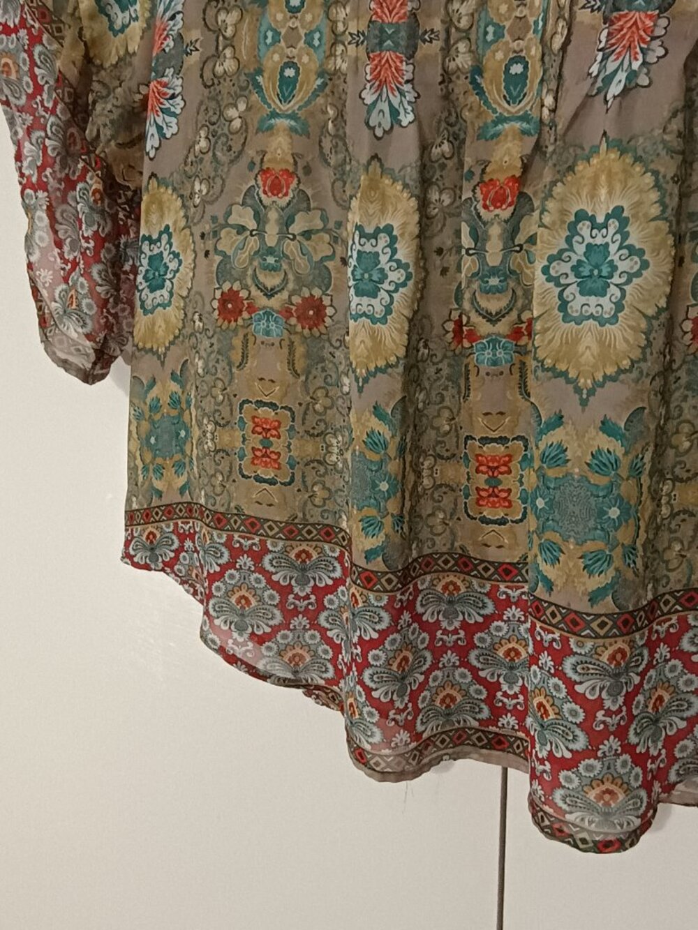 Unity World Wear XL Boho Floral Bell Sleeve High Low Blouse Top - Picture 6 of 8